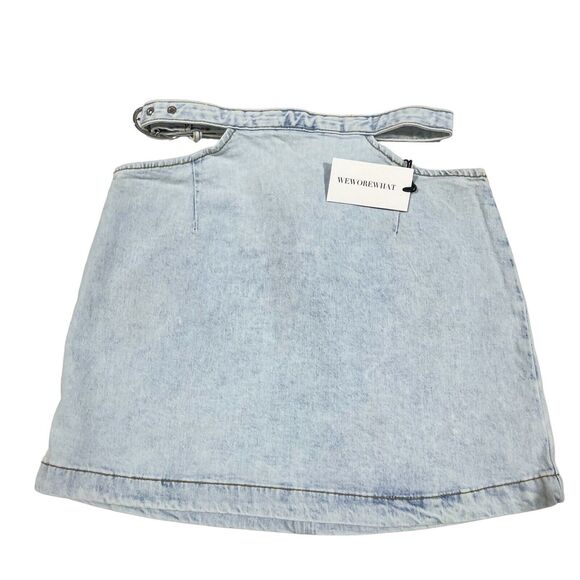Revolve We Wore What Skirt Women M Denim Cut Out Mini Light Wash 90s Y2K Casual - Picture 1 of 14